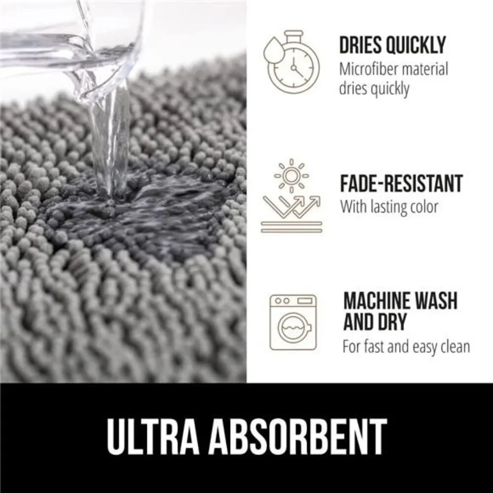 Bath Rug 24x17,Thick Soft Absorbent Chenille,Rubber Backing Quick Dry Microfiber